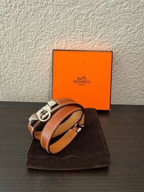 Hermes Rivale Swift Leather Double Tour Brown Bracelet with Dustbag Box
